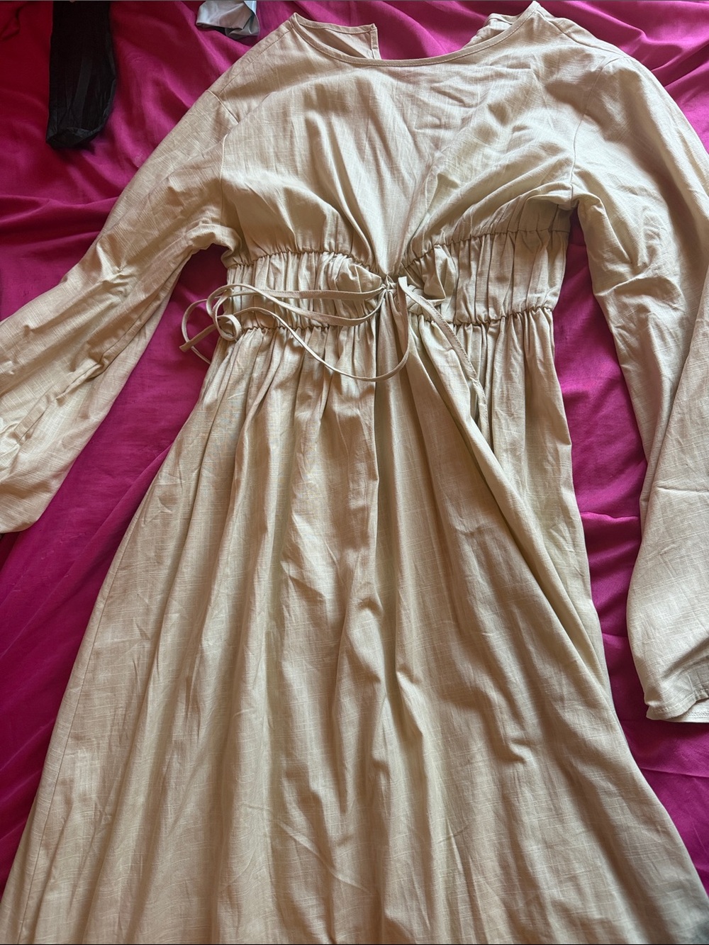 SHEIN Cream Drawstring Waist Long Sleeve Maxi Dress